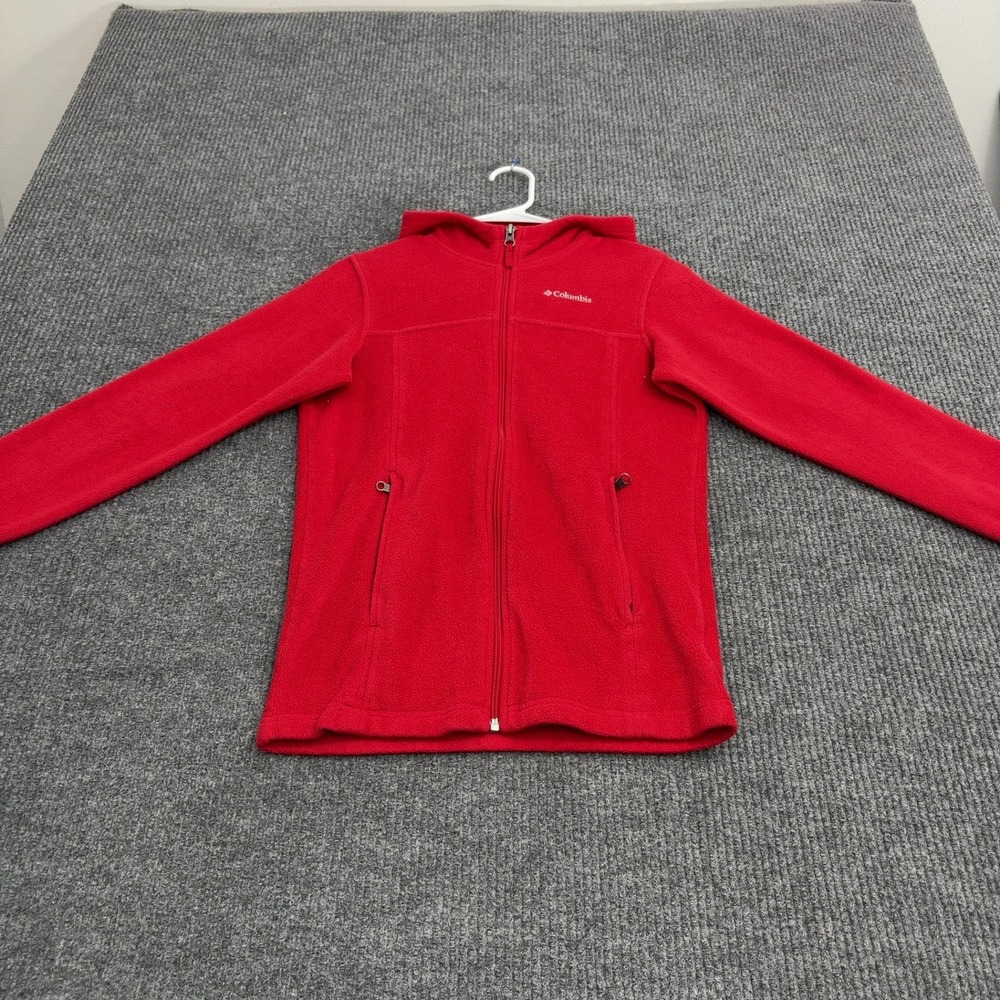 Columbia Fleece Hoodie Kids L Red Polyester Full Zip Pocket Outdoor Gorpcore